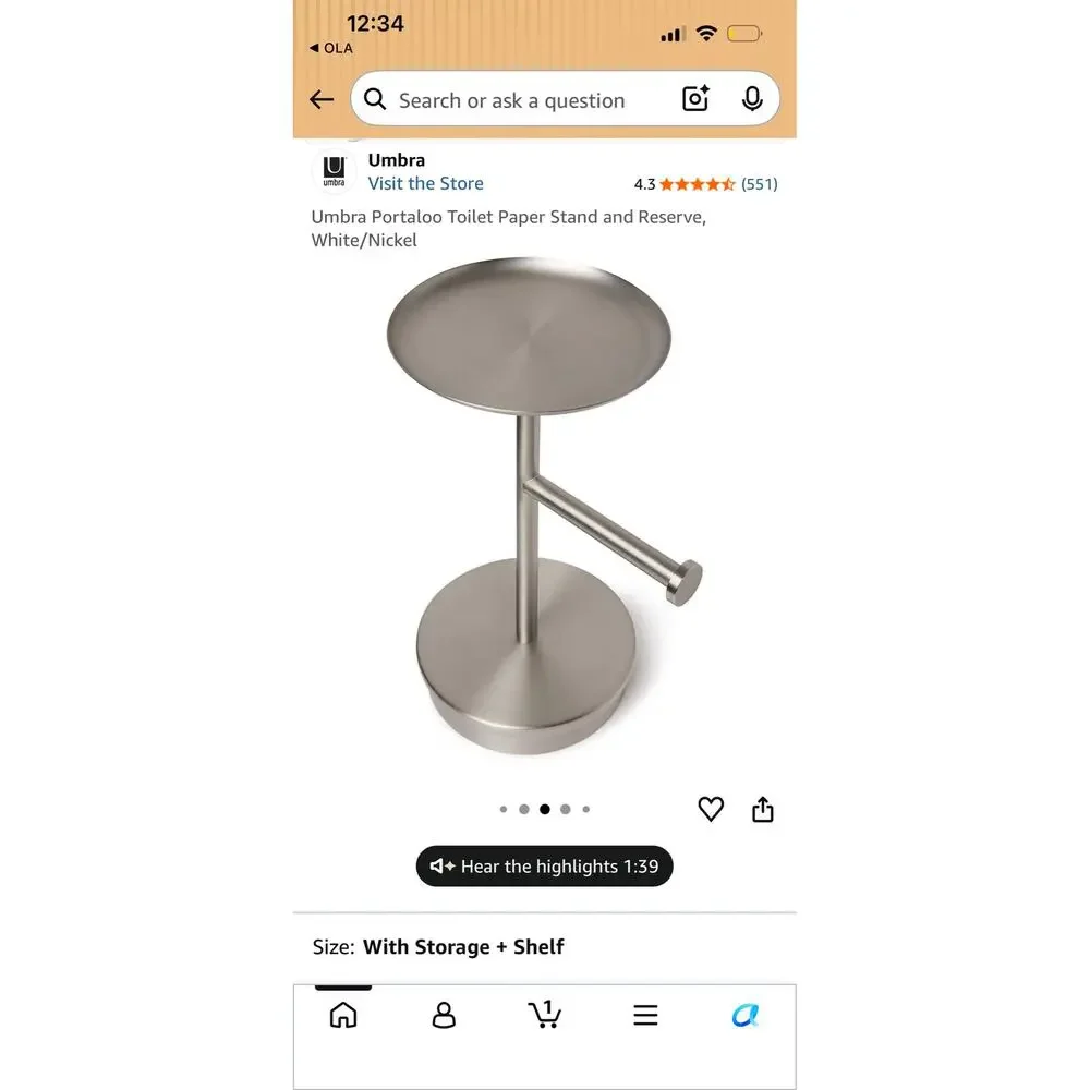 Umbra Portaloo Toilet Paper Stand and Reserve, White/Nickel